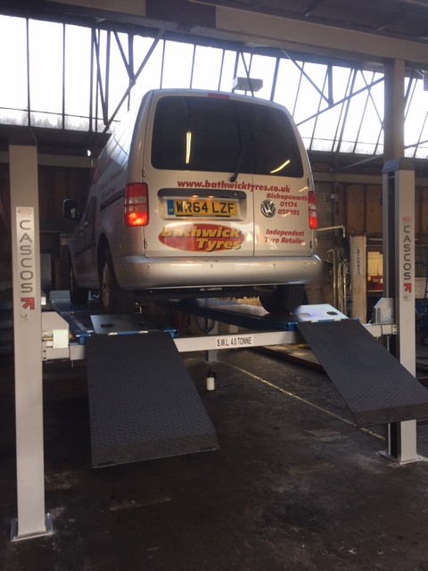 Installed at the same Bathwick site in Bristol, another Cascos C455 4 tonne four post lift for their alignment services with a commercial van loaded.