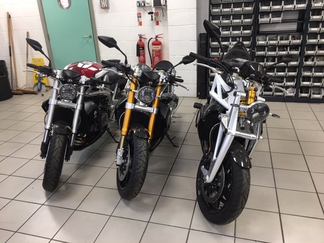 Ariel Ace motorbike models manufactured and ready for the road.